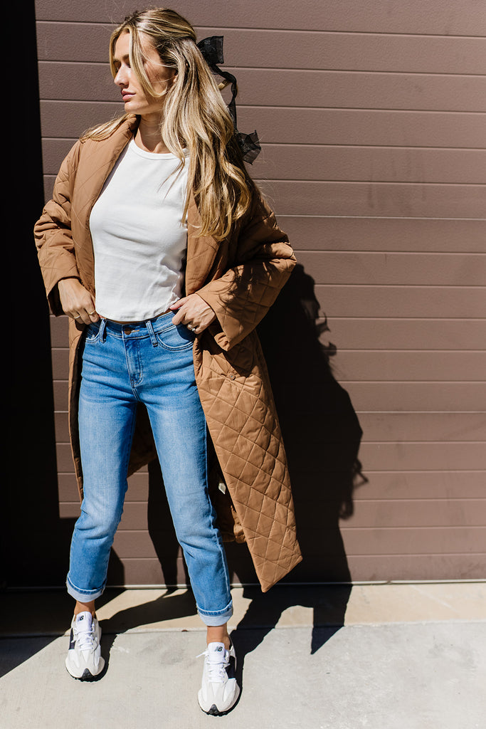 merri quilted trench coat