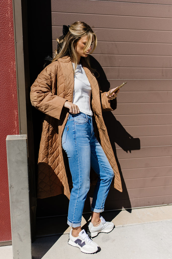 merri quilted trench coat