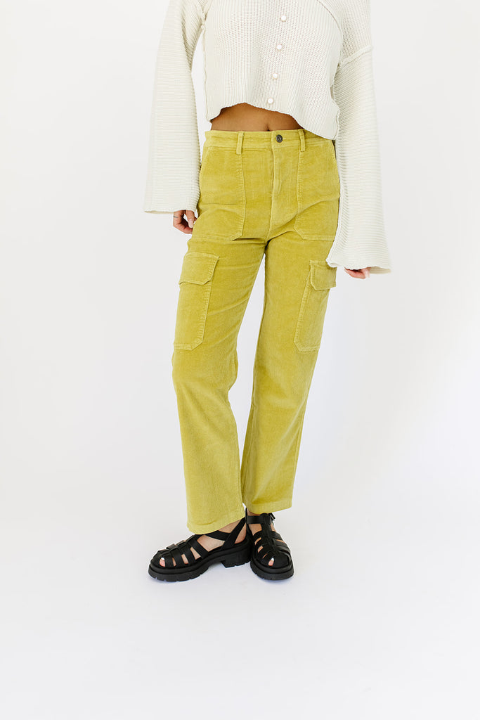 yesterday corduroy cargo pants // chartreuse