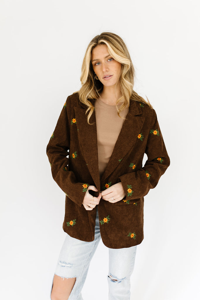 emi embroidered corduroy blazer