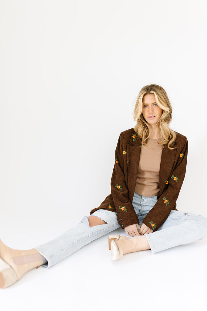emi embroidered corduroy blazer
