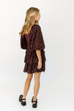 country club puff sleeve dress // brown floral