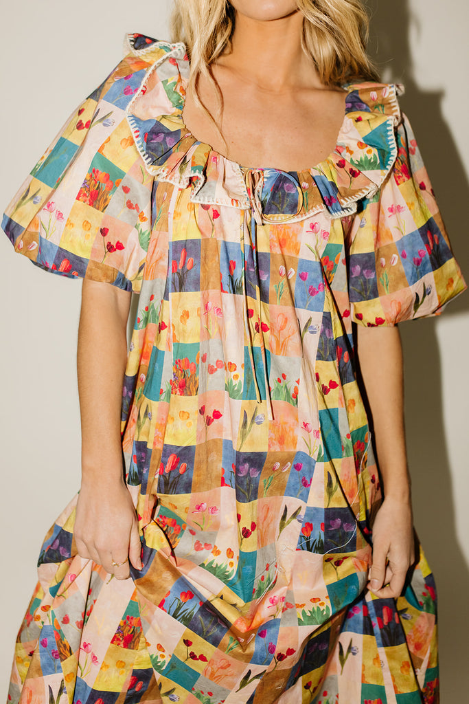 good luck puff sleeve dress // patchwork *zoco exclusive*