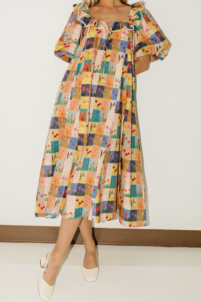 good luck puff sleeve dress // patchwork *zoco exclusive*