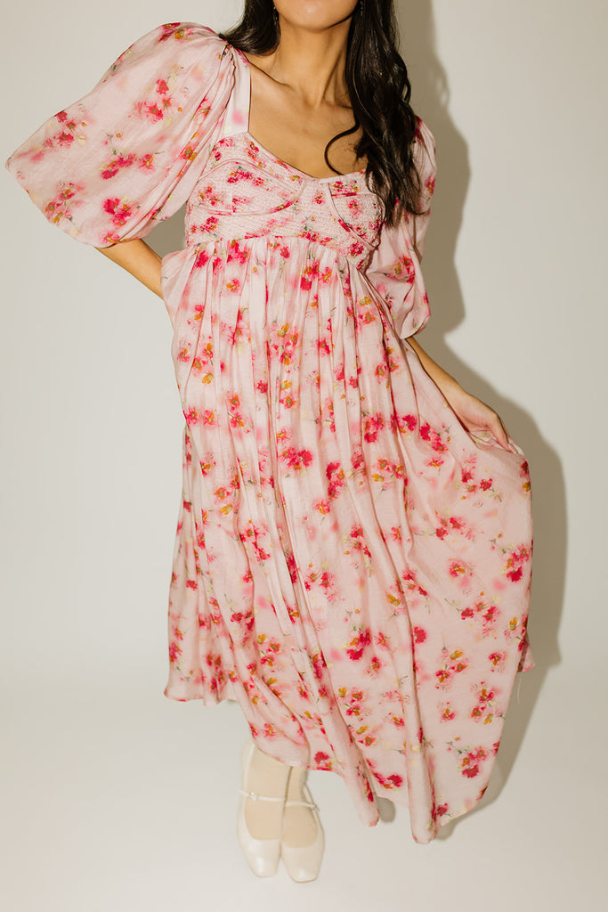 gala midi dress // pink watercolor *zoco exclusive*