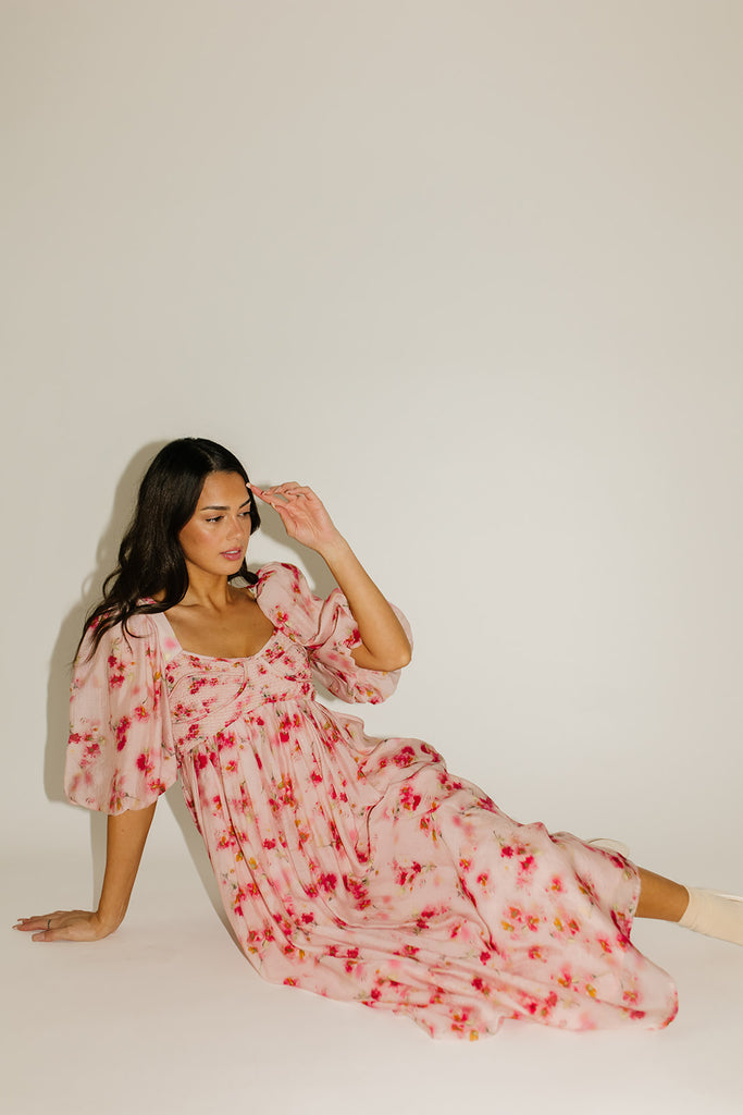 gala midi dress // pink watercolor *zoco exclusive*