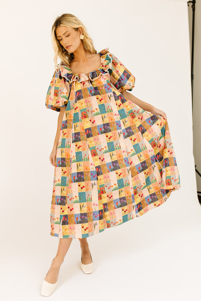 good luck puff sleeve dress // patchwork *zoco exclusive*