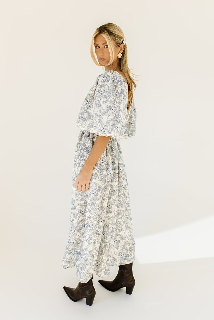 gala midi dress // blue fruit floral *zoco exclusive*