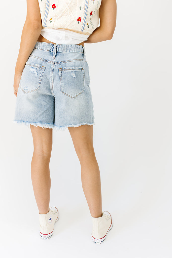 savvy distressed denim shorts
