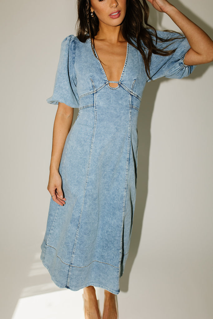 sara beth denim midi dress *restocked*