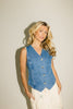 aura button down denim vest // blue