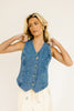 aura button down denim vest // blue