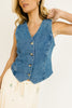 aura button down denim vest // blue