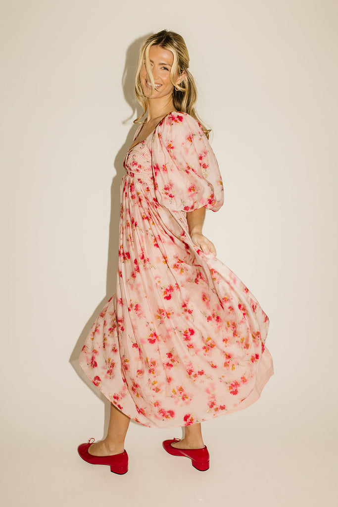 gala midi dress // pink watercolor *zoco exclusive*