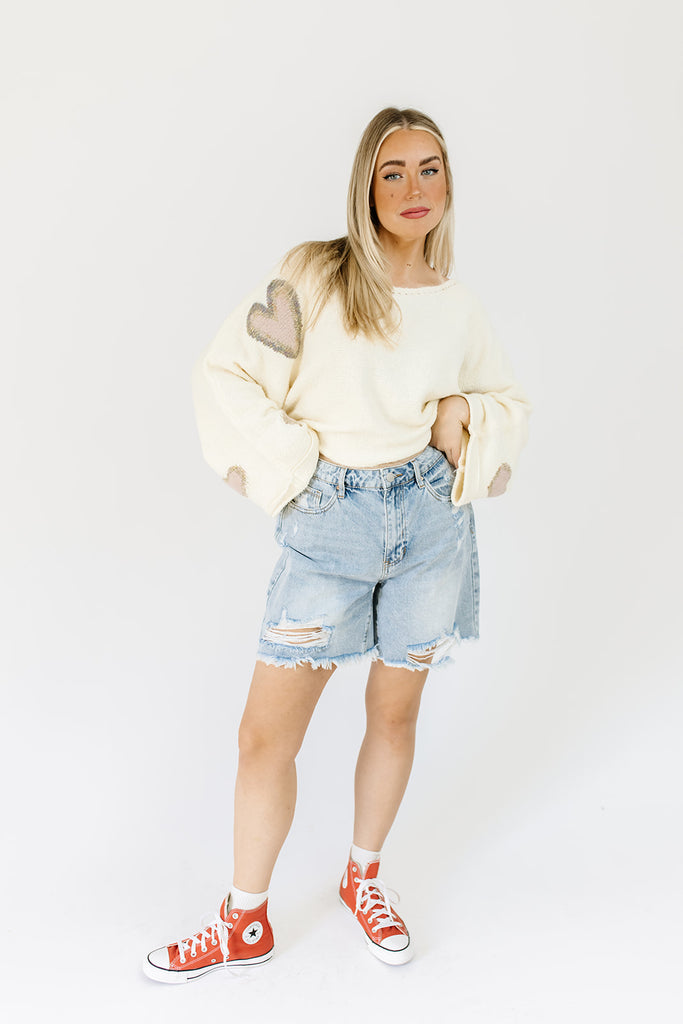 savvy distressed denim shorts