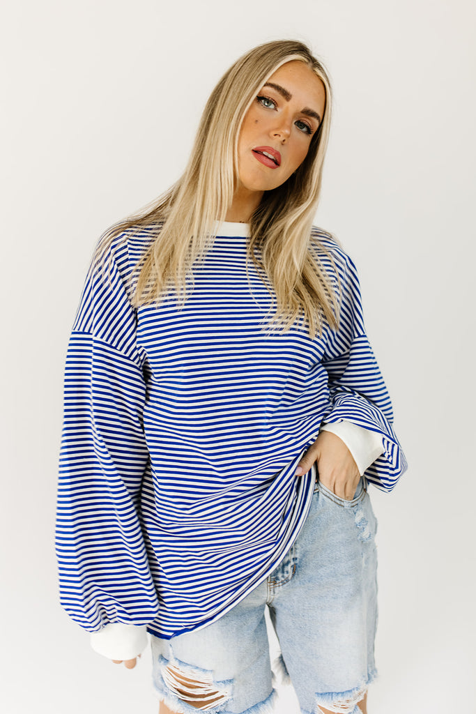 stone cold striped top // royal blue *preoder*