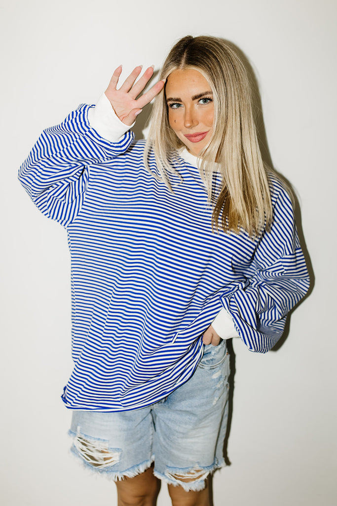 stone cold striped top // royal blue *preoder*