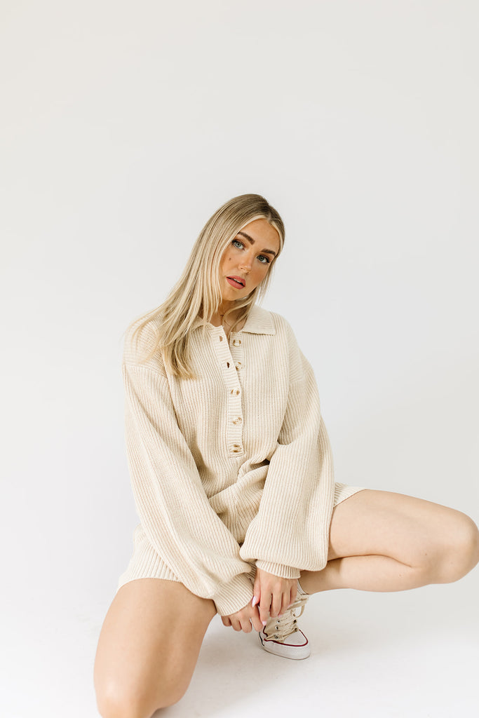 right reasons knit romper // cream