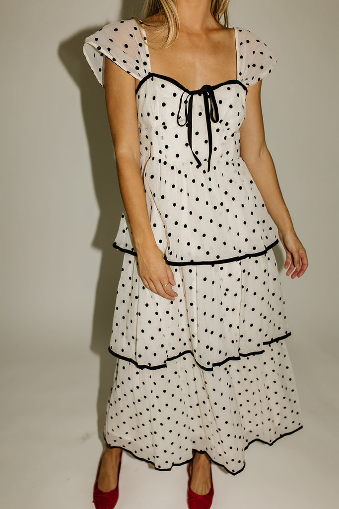 audrey polka dot midi dress