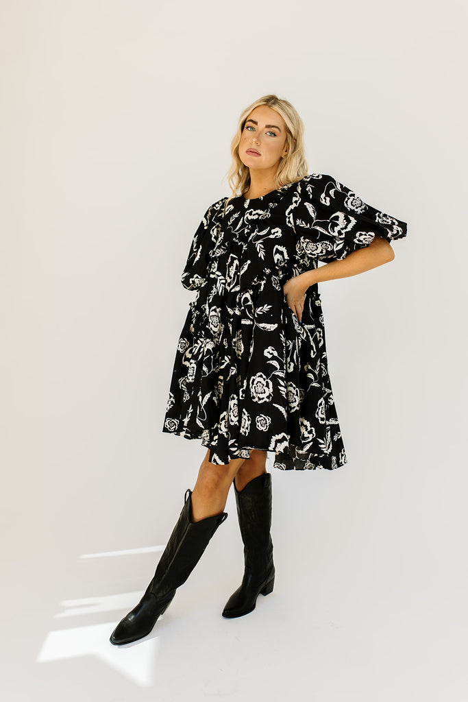 roman puff sleeve dress // black