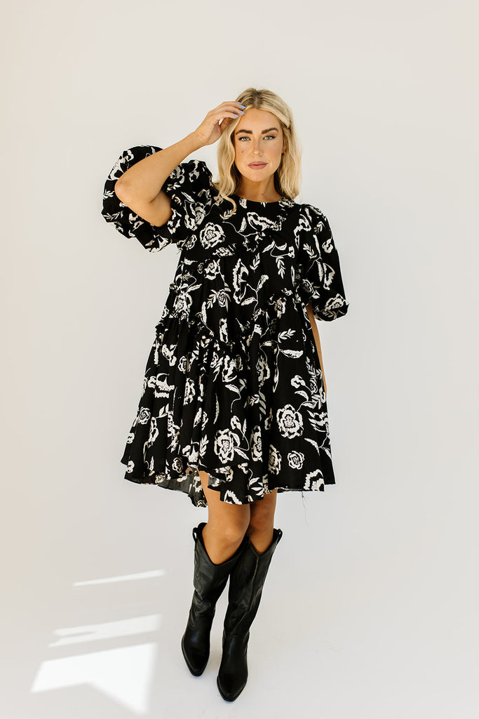 roman puff sleeve dress // black
