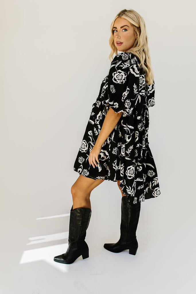 roman puff sleeve dress // black