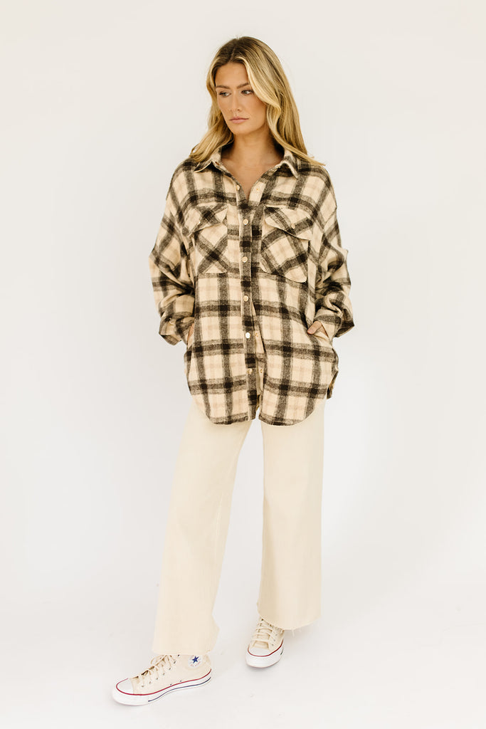 madeline plaid shirt jacket // natural