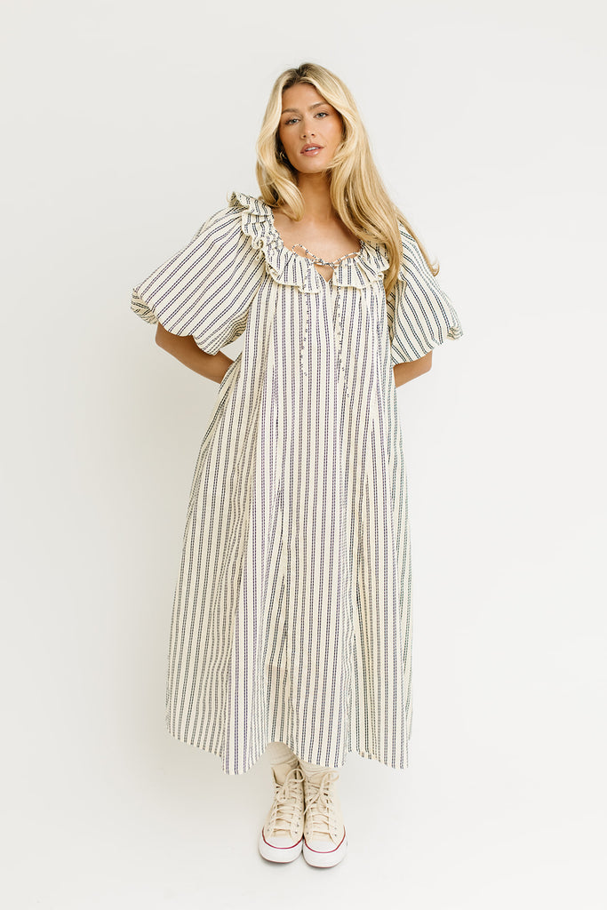 good luck puff sleeve dress // blue stripes *zoco exclusive*