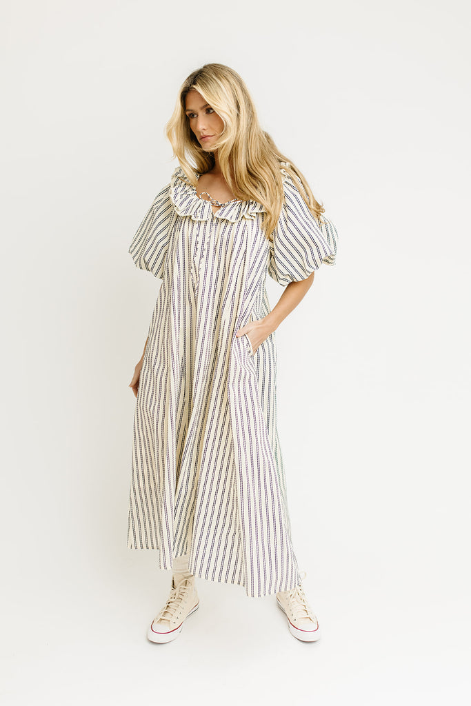 good luck puff sleeve dress // blue stripes *zoco exclusive*