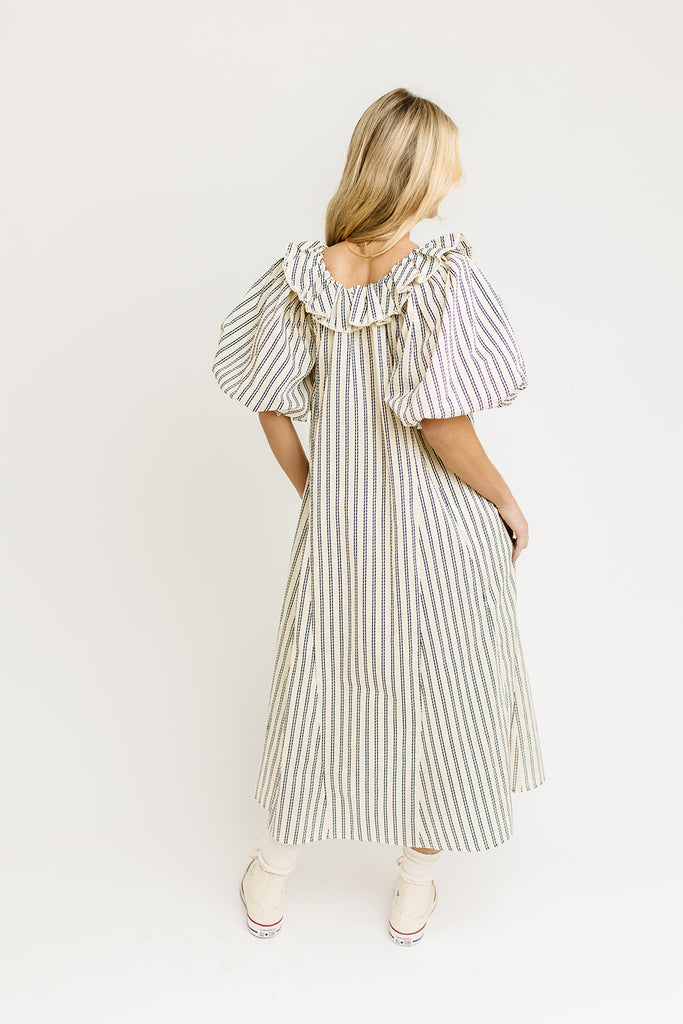 good luck puff sleeve dress // blue stripes *zoco exclusive*