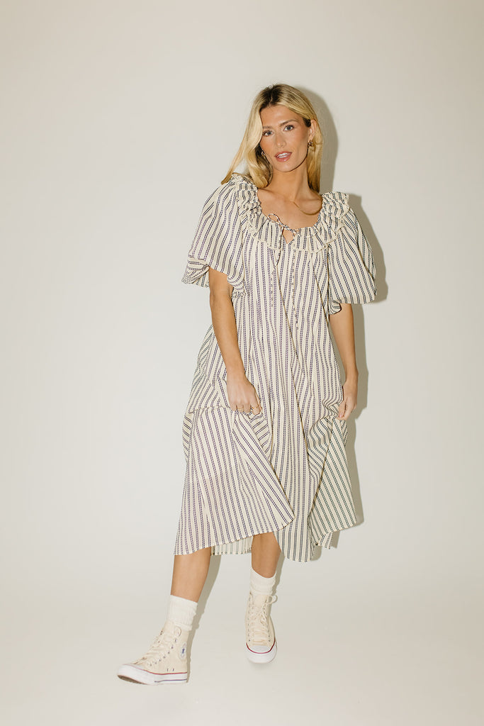 good luck puff sleeve dress // blue stripes *zoco exclusive*