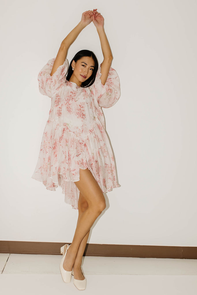 roman puff sleeve dress pink zoco exclusive