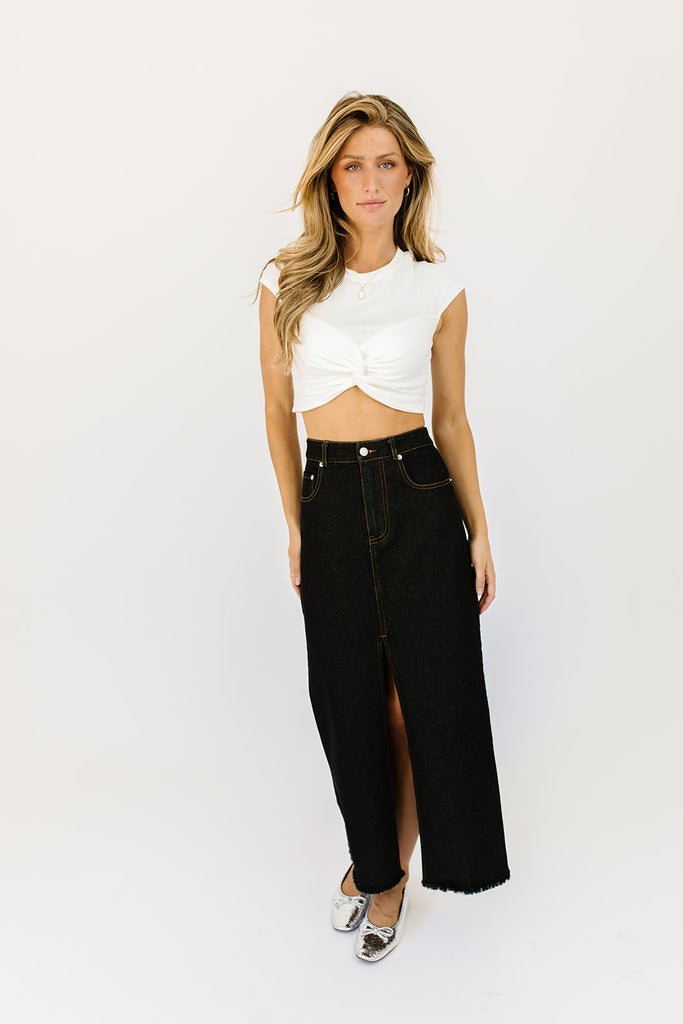 make way denim maxi skirt // black