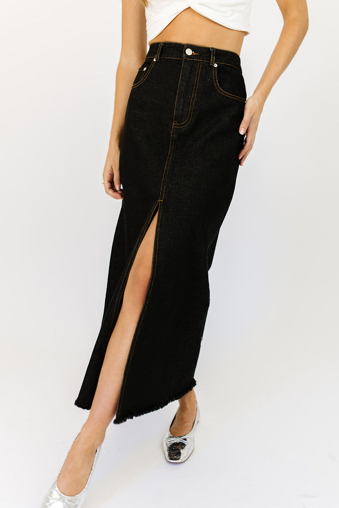 make way denim maxi skirt // black