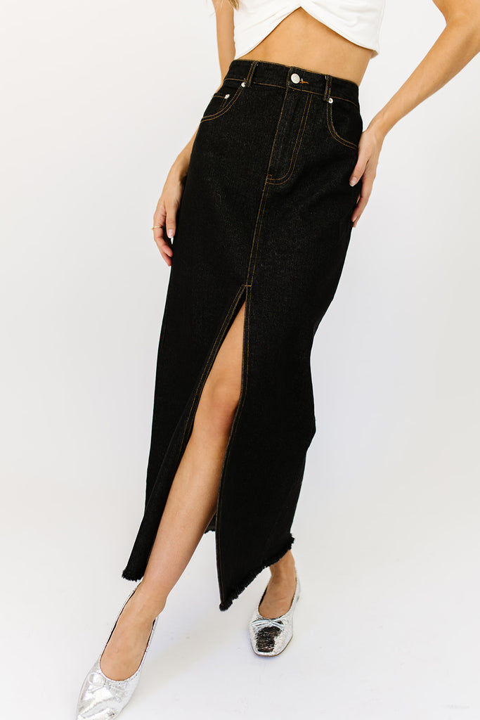 make way denim maxi skirt // black