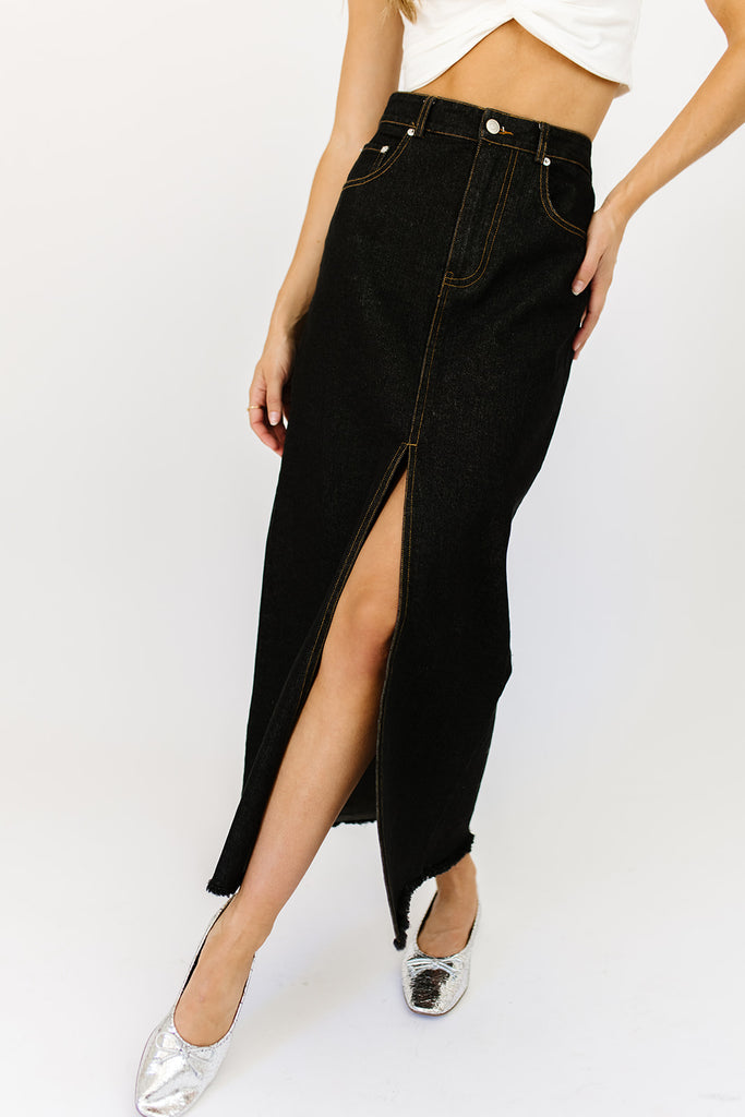 make way denim maxi skirt // black