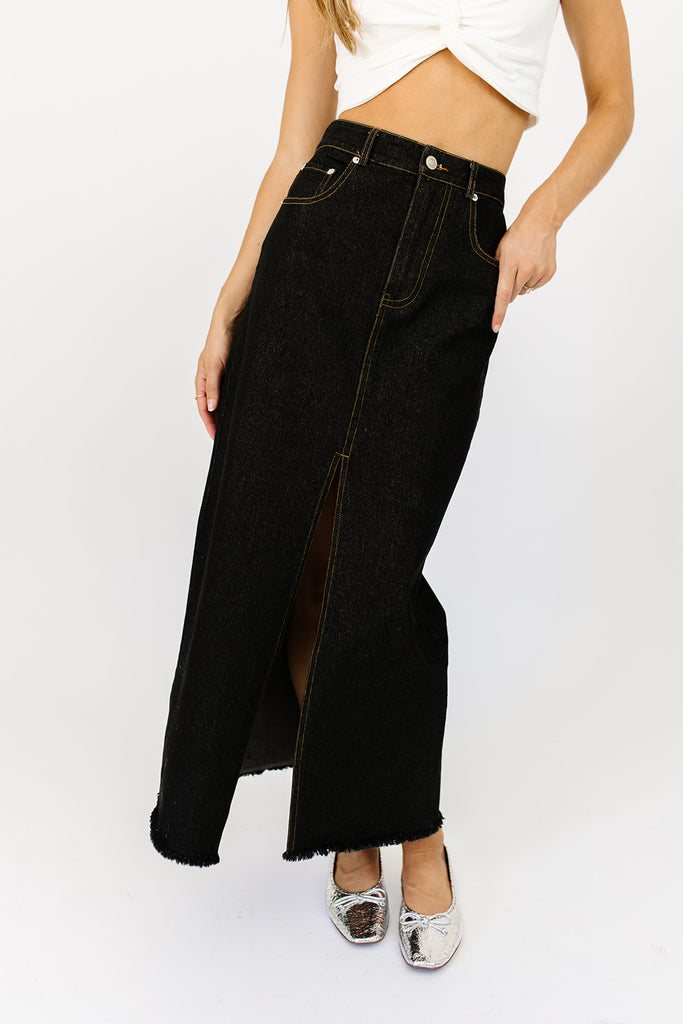 make way denim maxi skirt // black