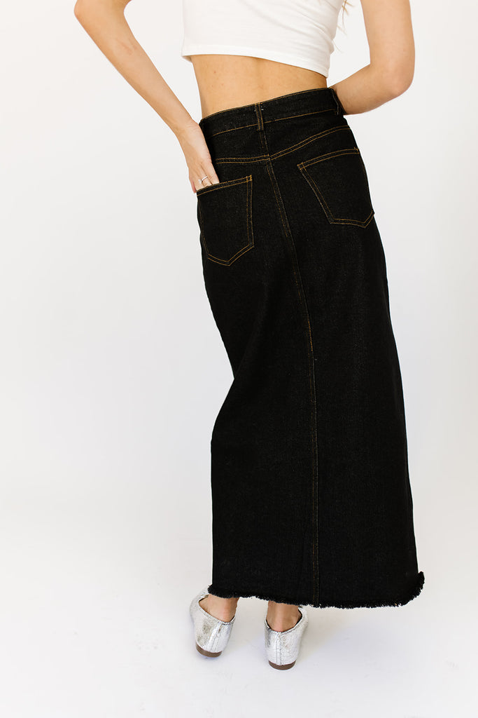 make way denim maxi skirt // black