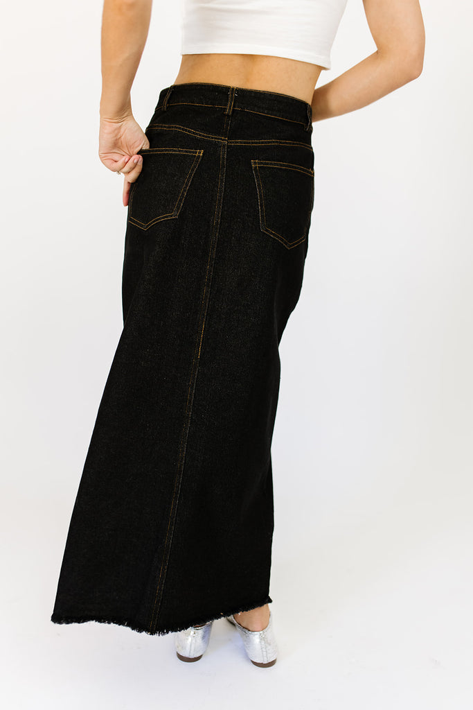 make way denim maxi skirt // black