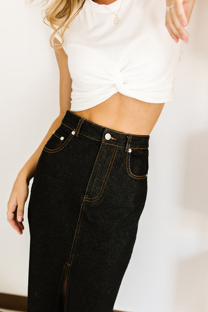 make way denim maxi skirt // black