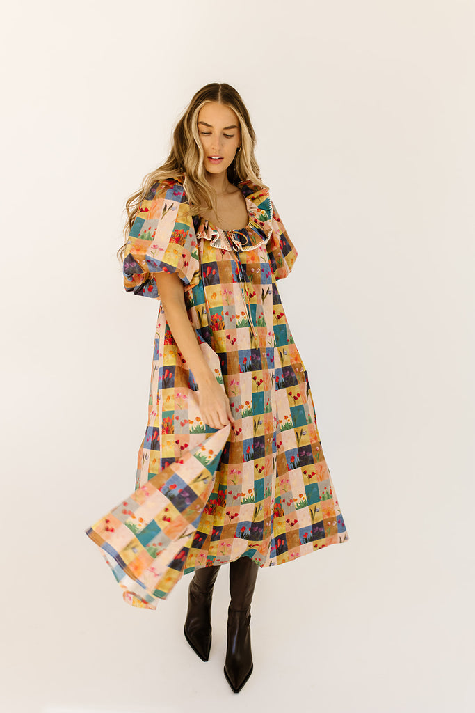 good luck puff sleeve dress // patchwork *zoco exclusive*