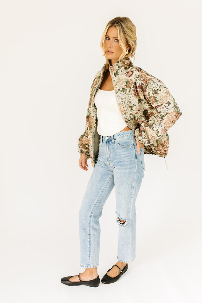 isabel quilted floral jacket // sage