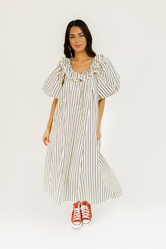 good luck puff sleeve dress // blue stripes *zoco exclusive*