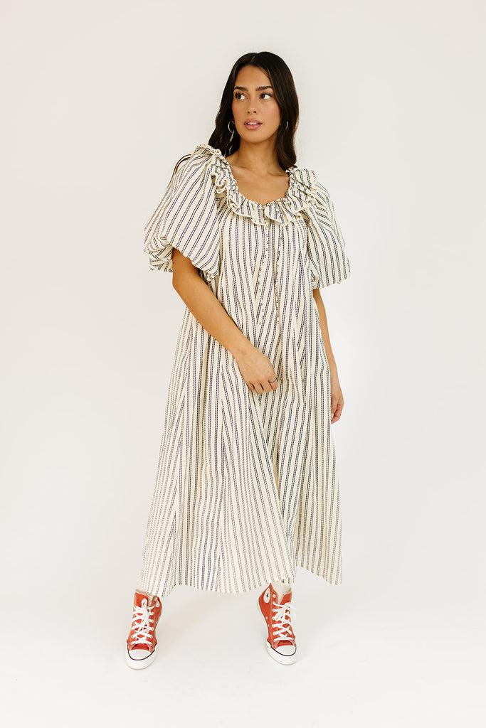 good luck puff sleeve dress // blue stripes *zoco exclusive*