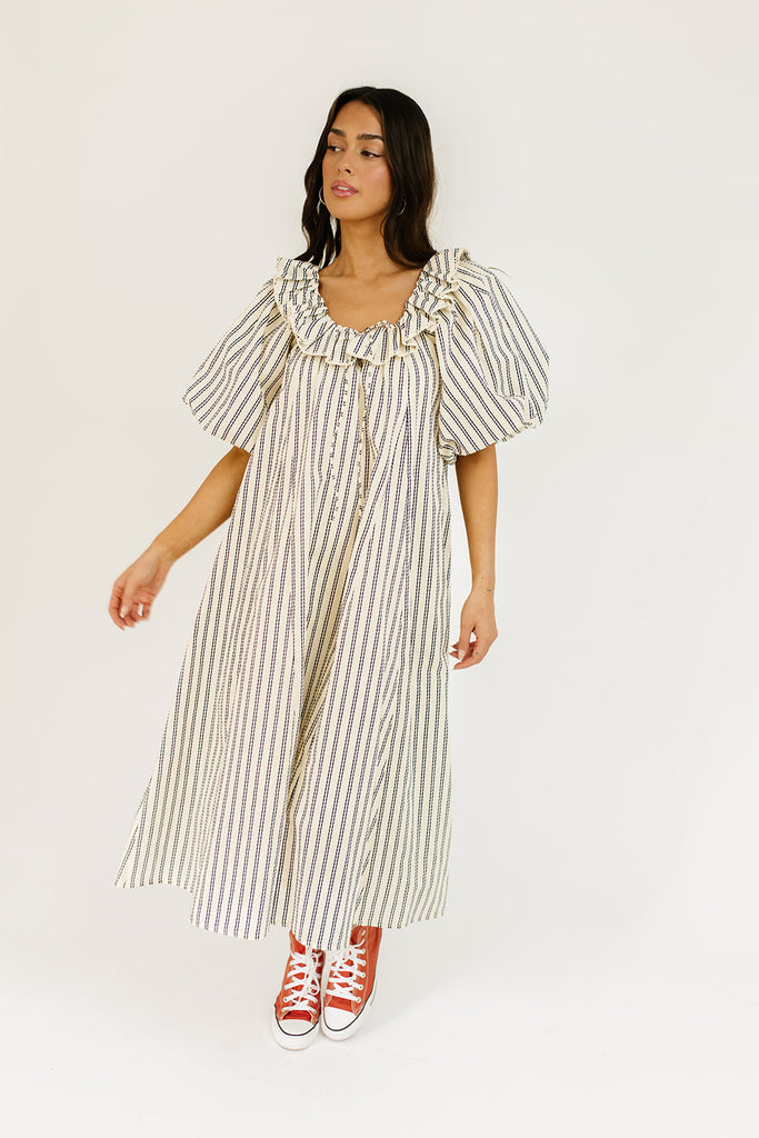 good luck puff sleeve dress // blue stripes *zoco exclusive*