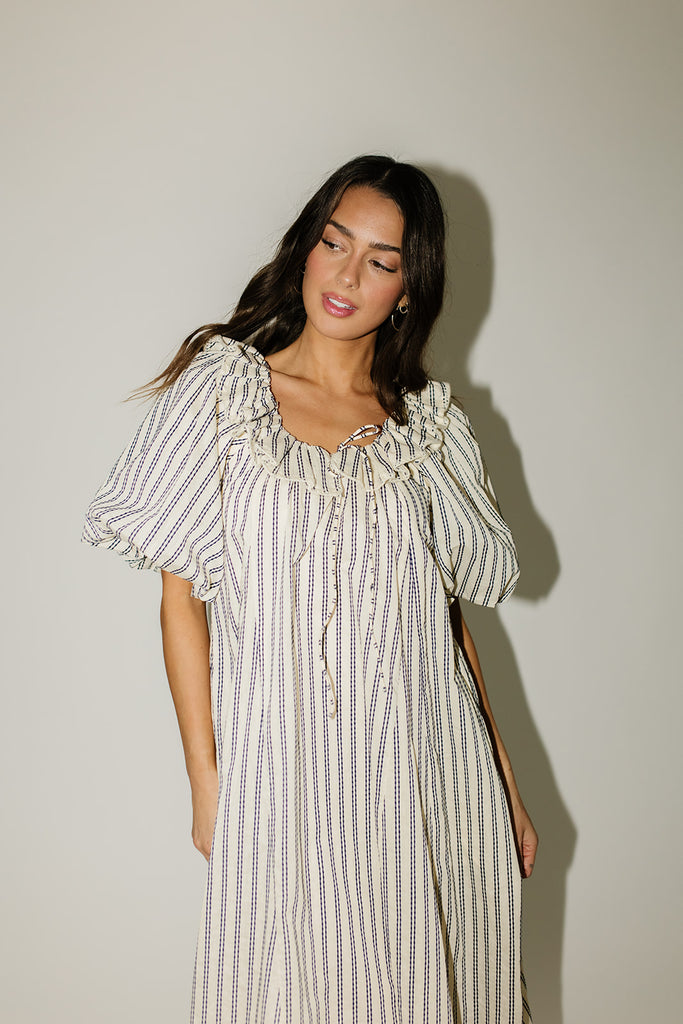 good luck puff sleeve dress // blue stripes *zoco exclusive*