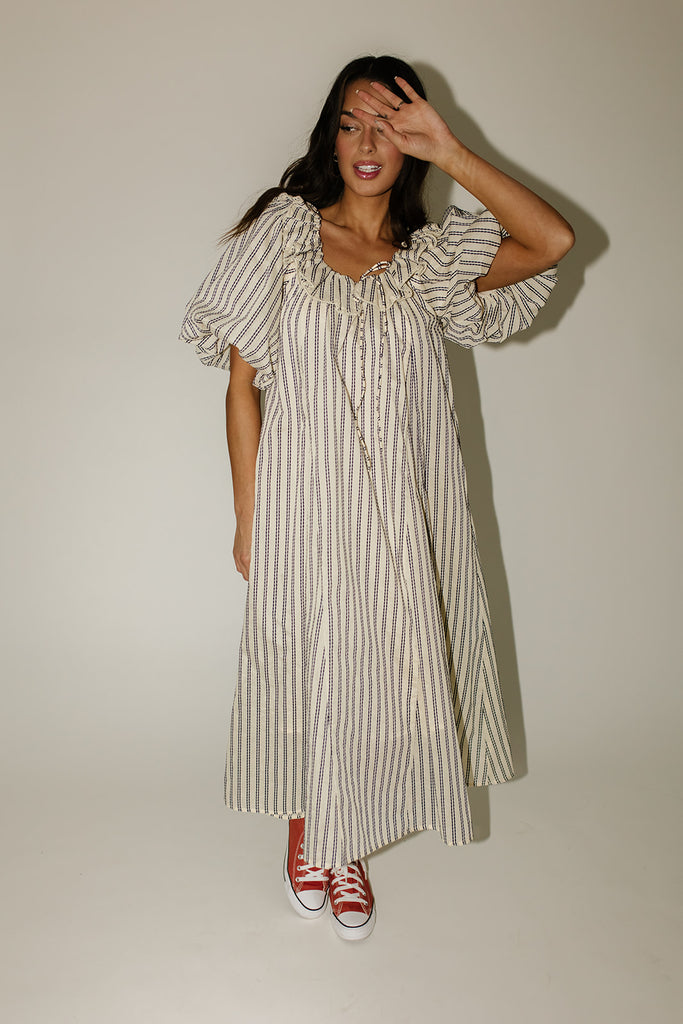 good luck puff sleeve dress // blue stripes *zoco exclusive*