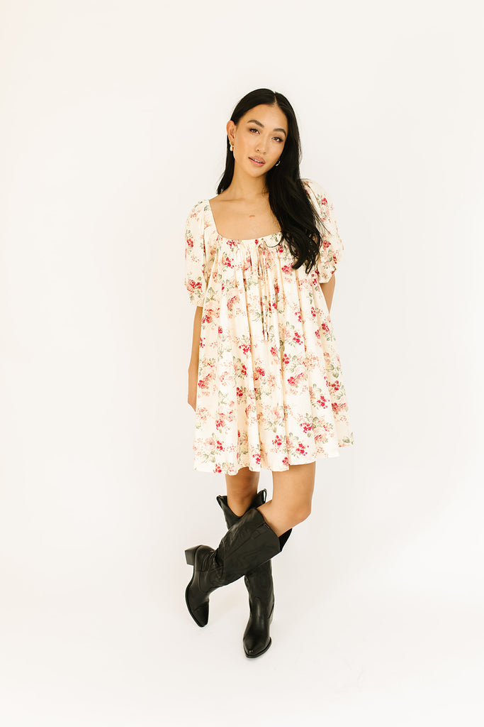 champagne floral mini dress