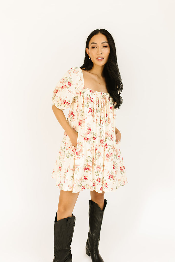 champagne floral mini dress