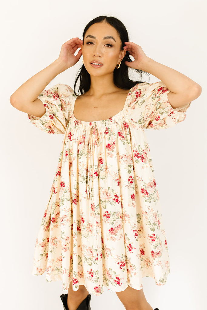 champagne floral mini dress